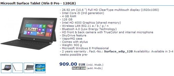 価格判明！「Surface Pro」の64GBは7万円、128GBが7.8万円
