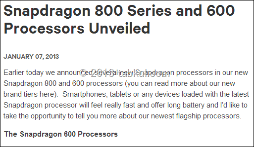 Qualcomm、新型クアッドコア2.3Ghz「Snapdragon 800」はLTEとWi-Fi ac 対応