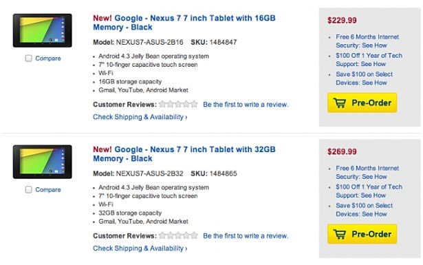 第2世代Nexus 7、米BestBuy予約開始「価格とスペック表」
