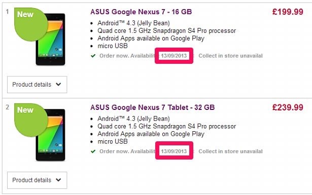 第2世代Nexus 7の日本発売は9月頃か、英ネットショップが9/13発売へ