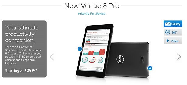 米DELLが8型Windowsタブレット「Venue 8 Pro」の販売開始、価格は300ドル～。