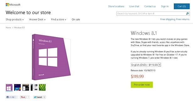 米Microsoft Store、『Windows 8.1』のDVD予約受付を開始