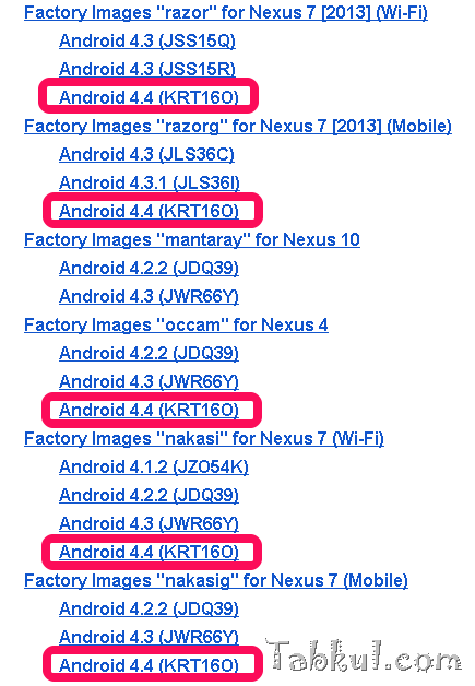 Android 4.4 KitKatファクトリーイメージ、「Nexus 4/7/10」用を公開
