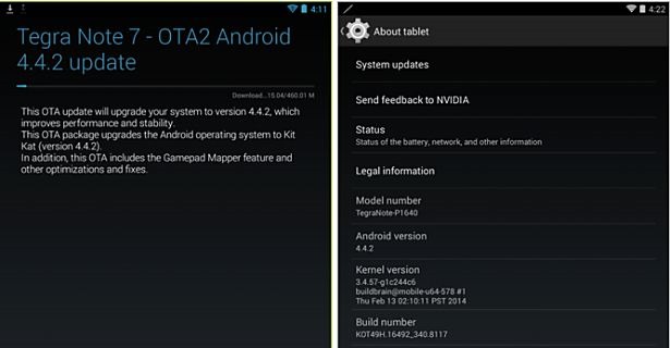 Tegra Note 7、Android 4.4.2 アップデート配信