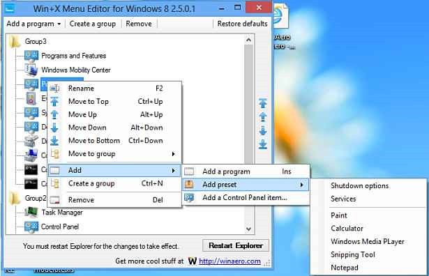 Windows 8 快適化―『Win+X Menu Editor』でメニューをカスタマイズ、使い方