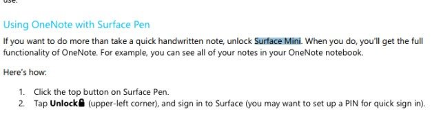 Surface miniがSurface Pro 3のユーザーガイドに登場