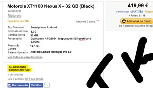Motorola製『Nexus X』（Nexus 6）は9/17発売で約5.8万円か―Android 5.0（Lemon Meringue Pie）搭載