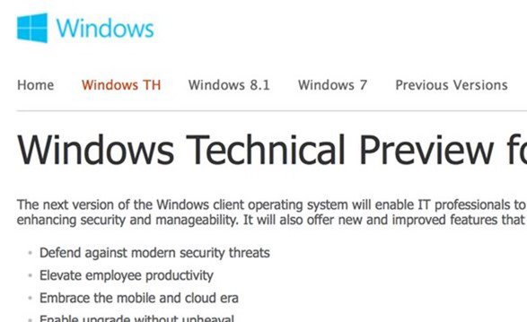 次期Windowsの名称は未定か、MSサイトに「Windows TH」登場